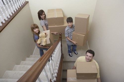 Packed moving boxes ready for removals in Clapham